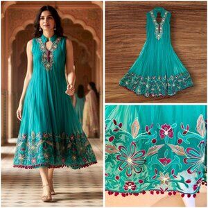Emerald Embroidered Indian Anarkali Kurti Style Dress